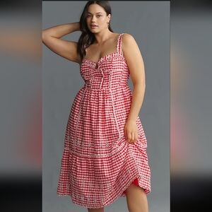 Elegant Red Checkered Midi Dress